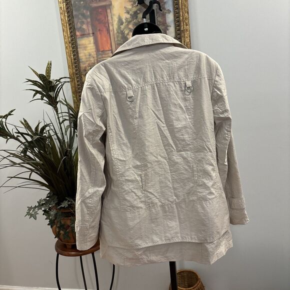 Click Collection Trench Coat Large Beige Pocket Missing Belt Collar Lapel Notch - Picture 5 of 11